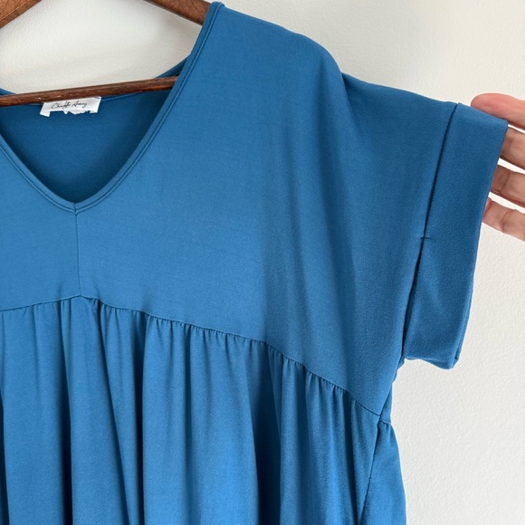 Blue V-Neck Women's Babydoll Dress - Picture 5 of 7